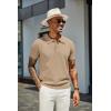 imageCOOFANDY Mens Knit Polo Shirts Short Sleeve Classic Fit Shirts Casual Goft Collared Textured T ShirtKhaki