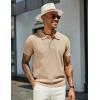 imageCOOFANDY Mens Knit Polo Shirts Short Sleeve Classic Fit Shirts Casual Goft Collared Textured T ShirtLight Khaki