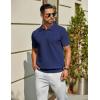 imageCOOFANDY Mens Knit Polo Shirts Short Sleeve Classic Fit Shirts Casual Goft Collared Textured T ShirtNavy Blue