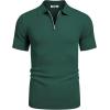 imageCOOFANDY Mens Zipper Polo Shirts Short Sleeve Casual Knit Polo Shirts Lightweight Golf ShirtGreen