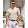 imageCOOFANDY Mens Zipper Polo Shirts Short Sleeve Casual Knit Polo Shirts Lightweight Golf ShirtKhaki