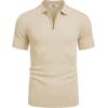 imageCOOFANDY Mens Zipper Polo Shirts Short Sleeve Casual Knit Polo Shirts Lightweight Golf ShirtKhaki