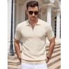 imageCOOFANDY Mens Zipper Polo Shirts Short Sleeve Casual Knit Polo Shirts Lightweight Golf ShirtKhaki