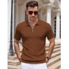 imageCOOFANDY Mens Zipper Polo Shirts Short Sleeve Casual Knit Polo Shirts Lightweight Golf ShirtLight Brown
