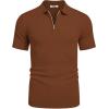imageCOOFANDY Mens Zipper Polo Shirts Short Sleeve Casual Knit Polo Shirts Lightweight Golf ShirtLight Brown