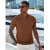 imageCOOFANDY Mens Zipper Polo Shirts Short Sleeve Casual Knit Polo Shirts Lightweight Golf ShirtLight Brown
