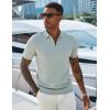 imageCOOFANDY Mens Zipper Polo Shirts Short Sleeve Casual Knit Polo Shirts Lightweight Golf ShirtLight Green
