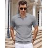 imageCOOFANDY Mens Zipper Polo Shirts Short Sleeve Casual Knit Polo Shirts Lightweight Golf ShirtLight Grey