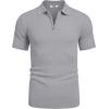 imageCOOFANDY Mens Zipper Polo Shirts Short Sleeve Casual Knit Polo Shirts Lightweight Golf ShirtLight Grey