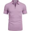 imageCOOFANDY Mens Zipper Polo Shirts Short Sleeve Casual Knit Polo Shirts Lightweight Golf ShirtLight Purple
