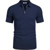 imageCOOFANDY Mens Zipper Polo Shirts Short Sleeve Casual Knit Polo Shirts Lightweight Golf ShirtNavy Blue