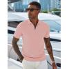 imageCOOFANDY Mens Zipper Polo Shirts Short Sleeve Casual Knit Polo Shirts Lightweight Golf ShirtPink