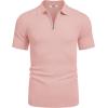 imageCOOFANDY Mens Zipper Polo Shirts Short Sleeve Casual Knit Polo Shirts Lightweight Golf ShirtPink