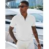 imageCOOFANDY Mens Zipper Polo Shirts Short Sleeve Casual Knit Polo Shirts Lightweight Golf ShirtWhite
