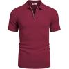 imageCOOFANDY Mens Zipper Polo Shirts Short Sleeve Casual Knit Polo Shirts Lightweight Golf ShirtWine Red