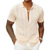 imageCOOFANDY Mens Knit Button Down Shirts Casual Textured Polo Shirt Short Sleeve Vintage Summer Beach TopsLight Khaki