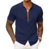 imageCOOFANDY Mens Knit Button Down Shirts Casual Textured Polo Shirt Short Sleeve Vintage Summer Beach TopsNavy Blue