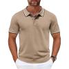imageCOOFANDY Mens Knit Polo Shirts Casual Short Sleeve Button Down Golf Polo Shirts Vintage Collared T ShirtKhaki
