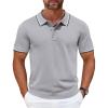 imageCOOFANDY Mens Knit Polo Shirts Casual Short Sleeve Button Down Golf Polo Shirts Vintage Collared T ShirtLight Gray