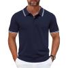 imageCOOFANDY Mens Knit Polo Shirts Casual Short Sleeve Button Down Golf Polo Shirts Vintage Collared T ShirtNavy Blue