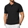 imageCOOFANDY Mens Knit Polo Shirts Short Sleeve Casual Button Down Shirts Vintage Collared Golf ShirtsBlack
