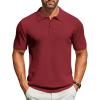 imageCOOFANDY Mens Knit Polo Shirts Short Sleeve Classic Fit Shirts Casual Goft Collared Textured T ShirtWine Red