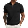 imageCOOFANDY Mens Zipper Polo Shirts Short Sleeve Casual Knit Polo Shirts Lightweight Golf ShirtBlack