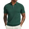 imageCOOFANDY Mens Zipper Polo Shirts Short Sleeve Casual Knit Polo Shirts Lightweight Golf ShirtGreen
