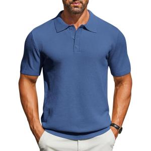 imageCOOFANDY Mens Knit Polo Shirts Short Sleeve Classic Fit Shirts Casual Goft Collared Textured T ShirtBlue