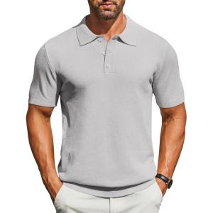 imageCOOFANDY Mens Knit Polo Shirts Short Sleeve Classic Fit Shirts Casual Goft Collared Textured T ShirtGrey