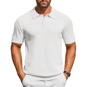 imageCOOFANDY Mens Knit Polo Shirts Short Sleeve Classic Fit Shirts Casual Goft Collared Textured T ShirtWhite