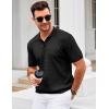 imageCOOFANDY Mens Knit Polo Shirt Short Sleeve Vintage Textured Casual Golf Shirts Summer Beach TopBlack