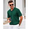 imageCOOFANDY Mens Knit Polo Shirt Short Sleeve Vintage Textured Casual Golf Shirts Summer Beach TopDark Green