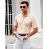 imageCOOFANDY Mens Knit Polo Shirt Short Sleeve Vintage Textured Casual Golf Shirts Summer Beach TopKhaki