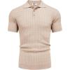 imageCOOFANDY Mens Knit Polo Shirt Short Sleeve Vintage Textured Casual Golf Shirts Summer Beach TopKhaki
