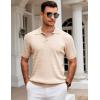 imageCOOFANDY Mens Knit Polo Shirt Short Sleeve Vintage Textured Casual Golf Shirts Summer Beach TopKhaki