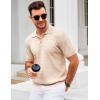 imageCOOFANDY Mens Knit Polo Shirt Short Sleeve Vintage Textured Casual Golf Shirts Summer Beach TopKhaki