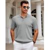 imageCOOFANDY Mens Knit Polo Shirt Short Sleeve Vintage Textured Casual Golf Shirts Summer Beach TopLight Gray