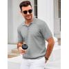 imageCOOFANDY Mens Knit Polo Shirt Short Sleeve Vintage Textured Casual Golf Shirts Summer Beach TopLight Gray