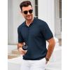 imageCOOFANDY Mens Knit Polo Shirt Short Sleeve Vintage Textured Casual Golf Shirts Summer Beach TopNavy Blue