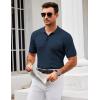 imageCOOFANDY Mens Knit Polo Shirt Short Sleeve Vintage Textured Casual Golf Shirts Summer Beach TopNavy Blue