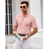 imageCOOFANDY Mens Knit Polo Shirt Short Sleeve Vintage Textured Casual Golf Shirts Summer Beach TopPink