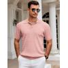 imageCOOFANDY Mens Knit Polo Shirt Short Sleeve Vintage Textured Casual Golf Shirts Summer Beach TopPink