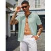 imageCOOFANDY Mens Knit Shirts Short Sleeve Button Down Polo Shirt Vintage Casual Beach Shirt Summer TopsIce Green