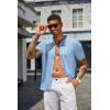 imageCOOFANDY Mens Knit Shirts Short Sleeve Button Down Polo Shirt Vintage Casual Beach Shirt Summer TopsLight Blue