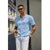 imageCOOFANDY Mens Knit Shirts Short Sleeve Button Down Polo Shirt Vintage Casual Beach Shirt Summer TopsLight Blue