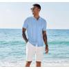 imageCOOFANDY Mens Knit Shirts Short Sleeve Button Down Polo Shirt Vintage Casual Beach Shirt Summer TopsLight Blue
