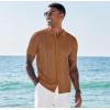 imageCOOFANDY Mens Knit Shirts Short Sleeve Button Down Polo Shirt Vintage Casual Beach Shirt Summer TopsLight Brown