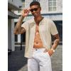 imageCOOFANDY Mens Knit Shirts Short Sleeve Button Down Polo Shirt Vintage Casual Beach Shirt Summer TopsLight Khaki