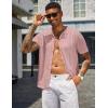 imageCOOFANDY Mens Knit Shirts Short Sleeve Button Down Polo Shirt Vintage Casual Beach Shirt Summer TopsLight Pink
